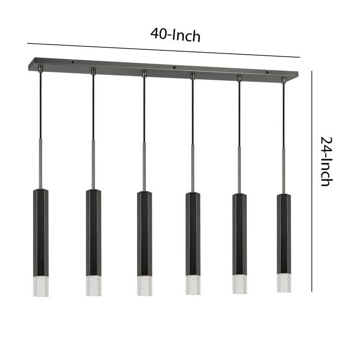 Hexagonal Metal Frame 6 LED Light Pendant with Glass Diffuser, Black
