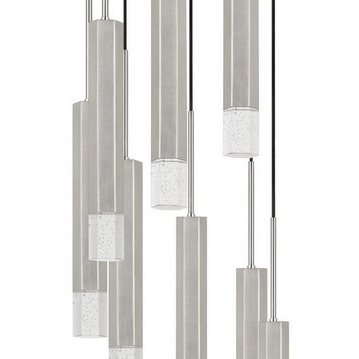 Hexagonal Metal Frame 8 LED Light Pendant with Glass Diffuser, Gray