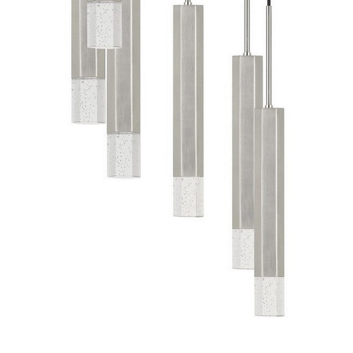 Hexagonal Metal Frame 8 LED Light Pendant with Glass Diffuser, Gray