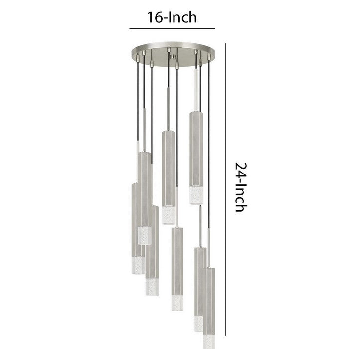 Hexagonal Metal Frame 8 LED Light Pendant with Glass Diffuser, Gray