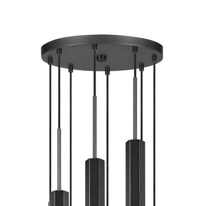Hexagonal Metal Frame 8 LED Light Pendant with Glass Diffuser, Black