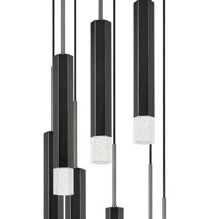 Hexagonal Metal Frame 8 LED Light Pendant with Glass Diffuser, Black