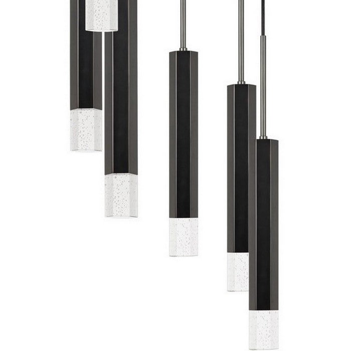 Hexagonal Metal Frame 8 LED Light Pendant with Glass Diffuser, Black