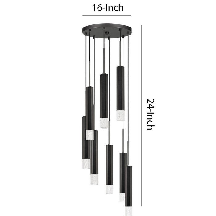 Hexagonal Metal Frame 8 LED Light Pendant with Glass Diffuser, Black