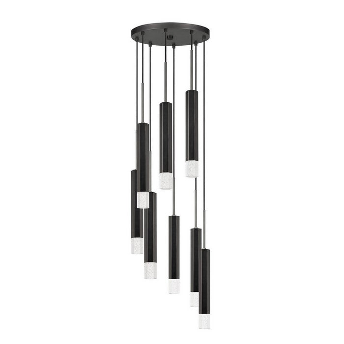 Hexagonal Metal Frame 8 LED Light Pendant with Glass Diffuser, Black