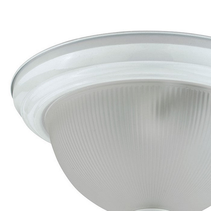 Metal Ceiling Lamp with Dome Shaped Shade and Finial Top, Clear and White