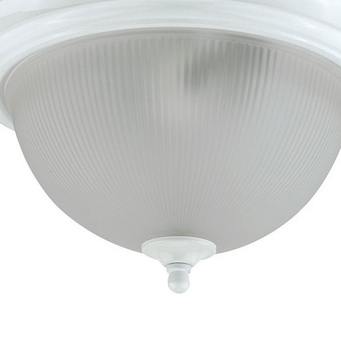 Metal Ceiling Lamp with Dome Shaped Shade and Finial Top, Clear and White