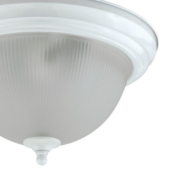 Metal Ceiling Lamp with Dome Shaped Shade and Finial Top, Clear and White