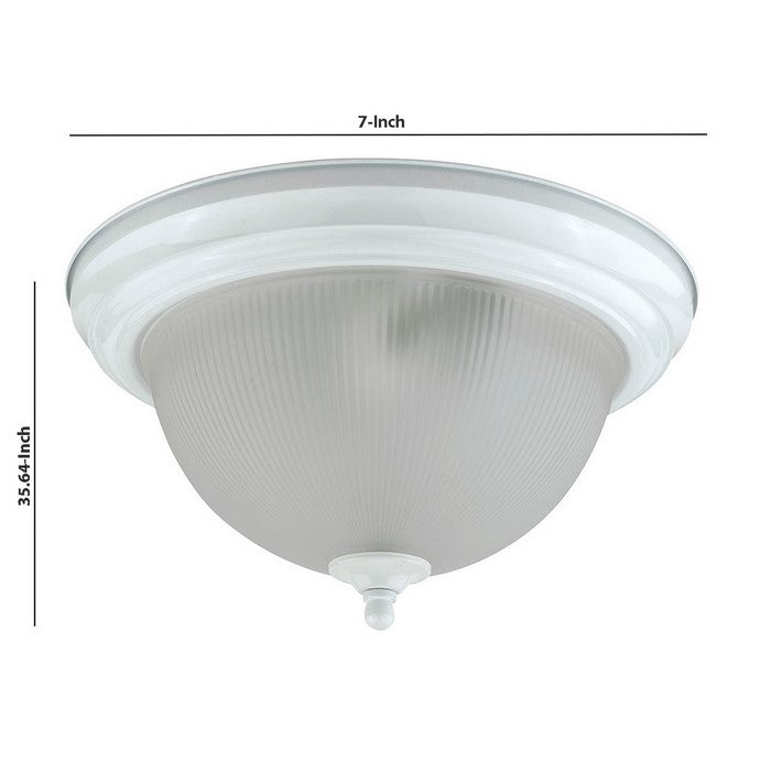 Metal Ceiling Lamp with Dome Shaped Shade and Finial Top, Clear and White