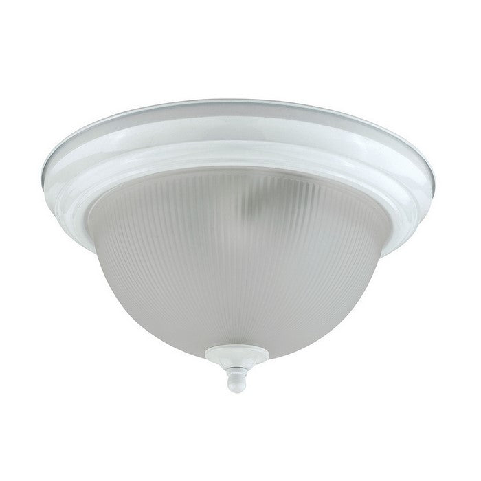 Metal Ceiling Lamp with Dome Shaped Shade and Finial Top, Clear and White
