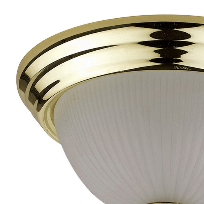 Metal Ceiling Lamp with Dome Shaped Shade and Finial Top, Clear and Gold