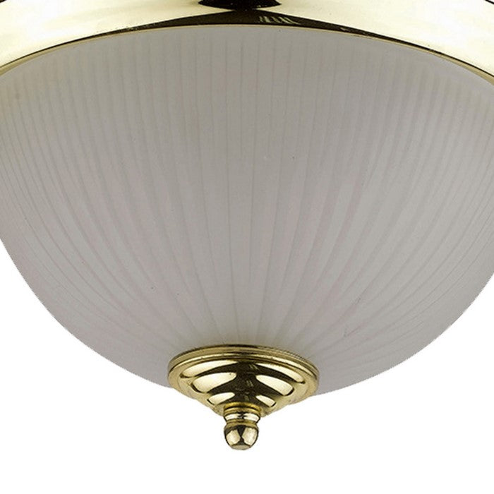 Metal Ceiling Lamp with Dome Shaped Shade and Finial Top, Clear and Gold