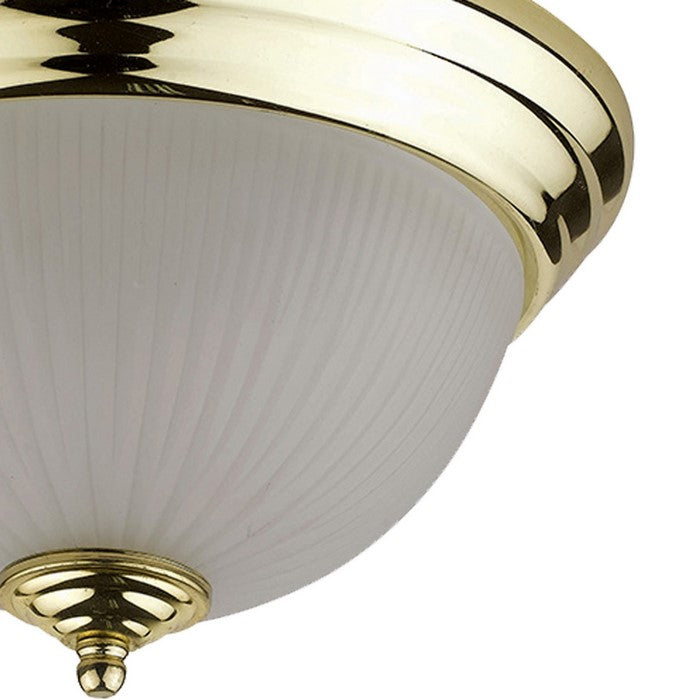 Metal Ceiling Lamp with Dome Shaped Shade and Finial Top, Clear and Gold