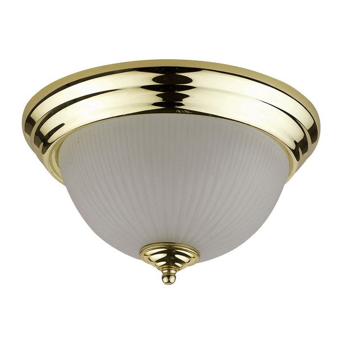 Metal Ceiling Lamp with Dome Shaped Shade and Finial Top, Clear and Gold