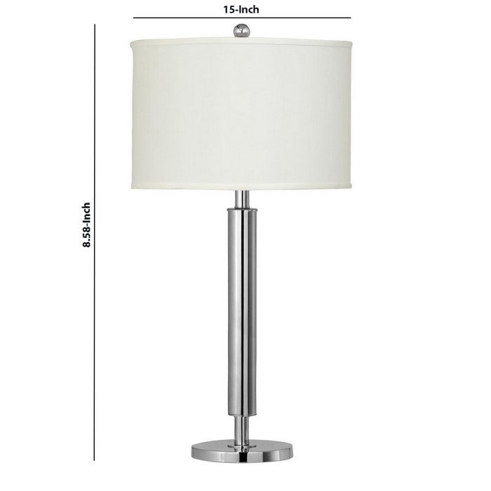 Metal Table Lamp with Tubular Support and Push Through Switch, Silver