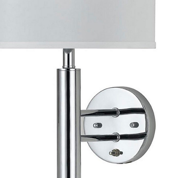 Metal Single Lighting Wall Lamp with Drum Shade and Rocker Switch, Silver