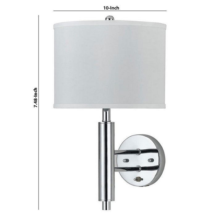 Metal Single Lighting Wall Lamp with Drum Shade and Rocker Switch, Silver