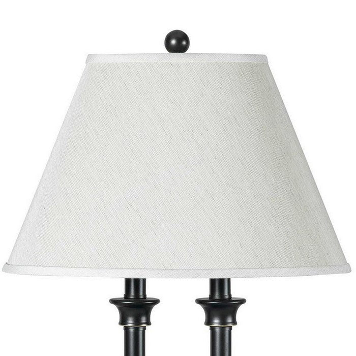 Metal Double Pedestal Base Table Lamp with Tapered Shade, Black and White