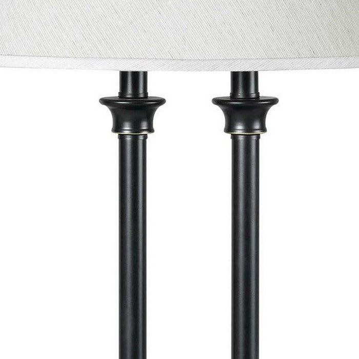 Metal Double Pedestal Base Table Lamp with Tapered Shade, Black and White