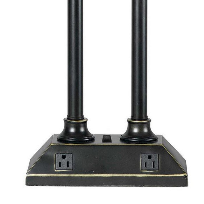 Metal Double Pedestal Base Table Lamp with Tapered Shade, Black and White