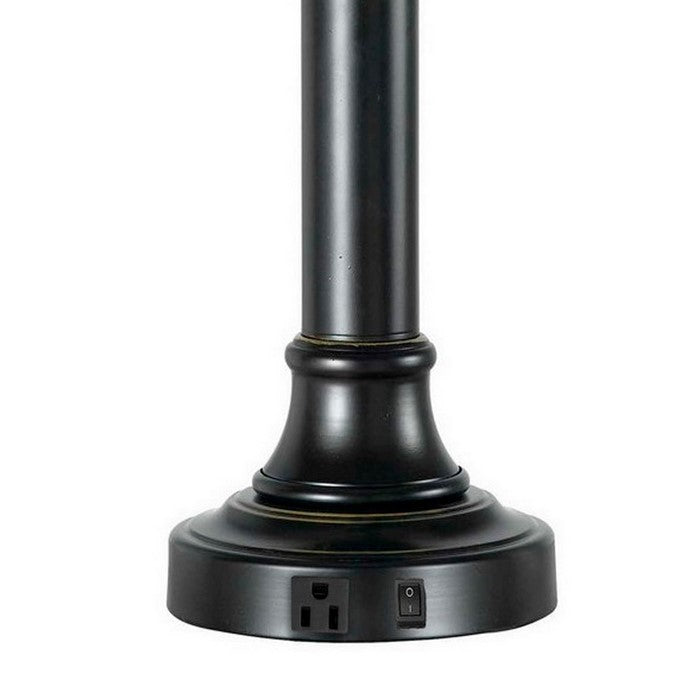 Metal Table Lamp Pedestal Legs and 1 Power Outlet, Black and White