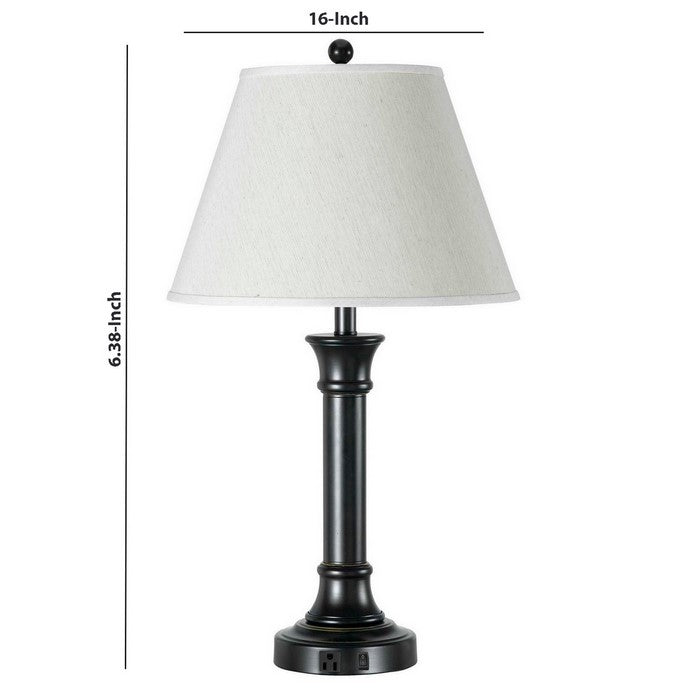 Metal Table Lamp Pedestal Legs and 1 Power Outlet, Black and White