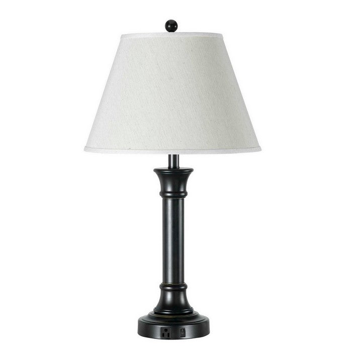Metal Table Lamp Pedestal Legs and 1 Power Outlet, Black and White