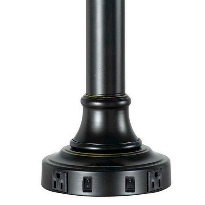 Metal Table Lamp Pedestal Legs and 2 Power Outlet, Black and White