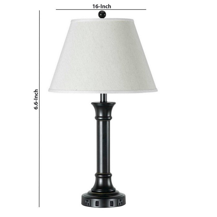 Metal Table Lamp Pedestal Legs and 2 Power Outlet, Black and White