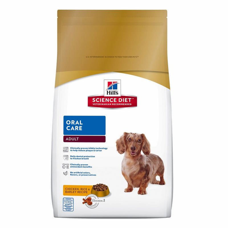 Hill's Science Diet Adult Oral Care Dog Food, Chicken Rice & Barley Recipe Dry Dog Food for dental health, 4 lb Bag