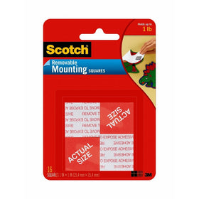 3M Scotch Removable Mounting Squares, 1-inch x 1-inch, White, 16-Squares (108)