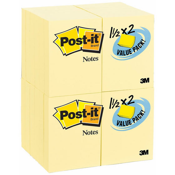 Post-it Notes Value Pack, Canary Yellow, 1-1/2 x 2-Inches, 90 Sheets per pad, 24-Pads/Pack (653-24VAD)