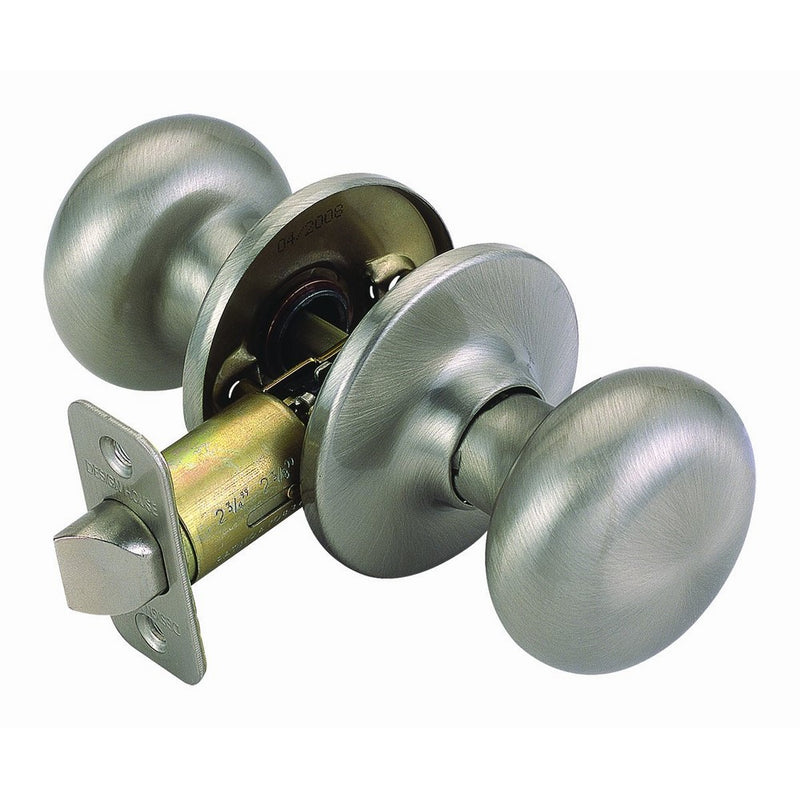 Design House 753301 Cambridge 2-Way Latch Passage Door Knob, Adjustable Backset, Satin Nickel Finish