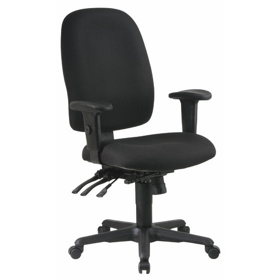 Office Star Multi Function Ergonomic Chair with Ratchet Back Height Adjustment and Adjustable Soft Padded Arms, Black