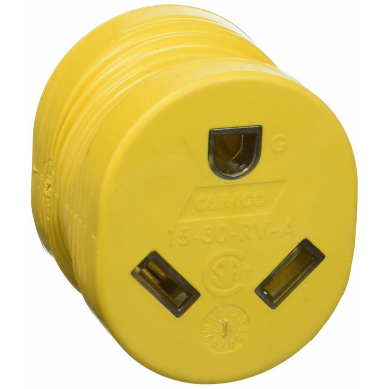 Camco Heavy Duty RV Auto PowerGrip Adapter- Contoured Shape For Easy Grip and Removal (15M, 30 Amp, 125 V, 1875 W) (55223)