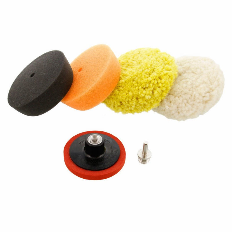 TCP Global 3" Mini Buffing and Polishing Pad Kit with 4 Pads, Backing Plate, and 1/4" Drill Adapter
