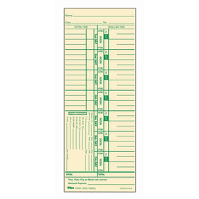 Tops Time Cards , Weekly, 1-Sided, Numbered Days, 3-1/2" x 9", Manila, Green Print, 500-Count (1252)