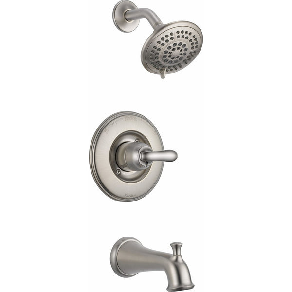 Delta T14494-SS Linden 14 Series Single-Function Tub and Shower Trim Kit with 5-Spray Touch Clean Shower Head, Stainless (Valve Not Included)
