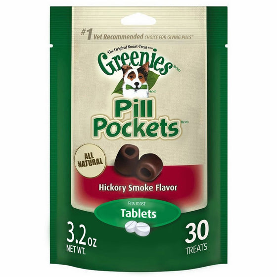 Greenies PILL POCKETS Soft Dog Treats, Hickory Smoke, Tablet, one (1) 3.2-oz. 30-count pack of PILL POCKETS Treats for Dogs #1 vet-recommended choice for giving pills