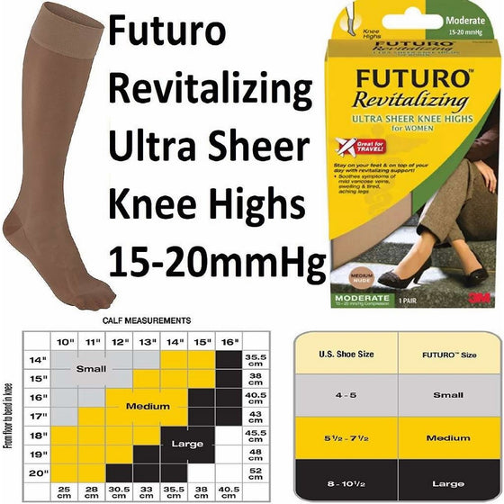 Futuro Revitalizing Ultra Sheer Knee Highs, Nude, Medium, Moderate (15-20 mm/Hg)