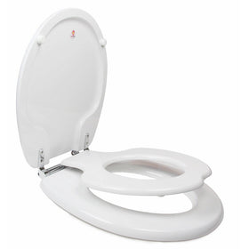 TOPSEAT TinyHiney Potty Round Toilet Seat, Adult/Child, w/ Slow Close Chromed Metal Hinges, Wood, White