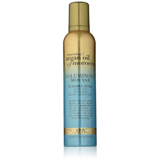 OGX Renewing Argan Oil of Morocco Voluminous Mousse, Flexible Holding Volumizing Foam Hair Mousse, 8 Oz, All Hair Types