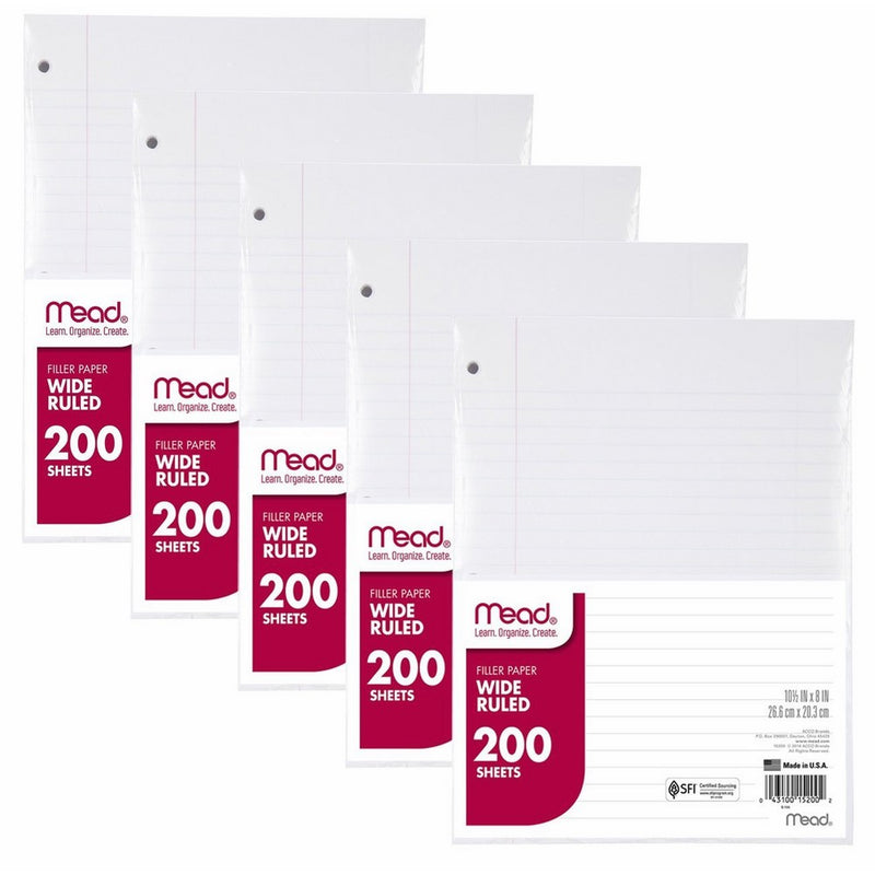 Filler Paper by Mead, Wide Ruled, 200 Sheets (15200), 5 Pack 8 x 10.5