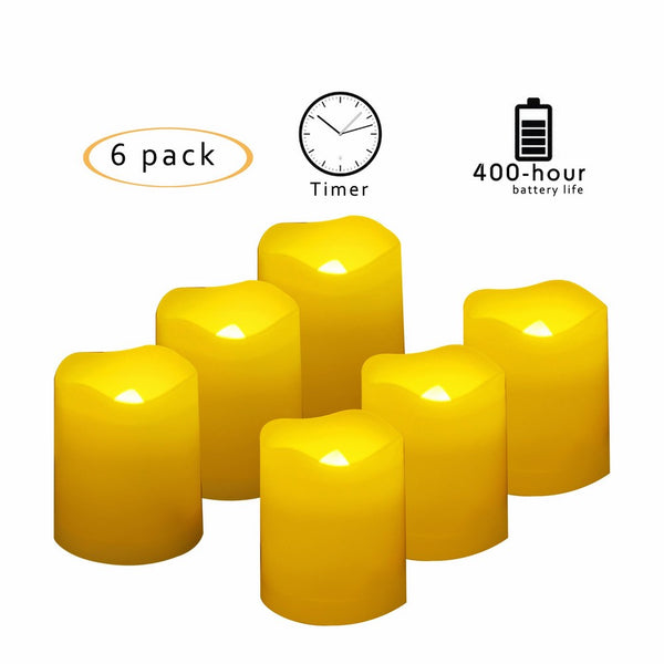 Candle Choice Set of 6 Votive Flameless Candles with Timer, 400-hour Battery Life