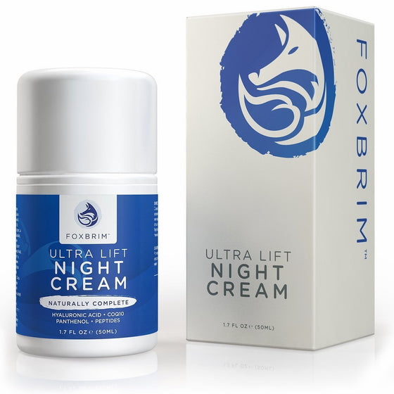 Foxbrim Anti Aging Face Cream - Ultra Lifting Night Cream - With Skin Smoothing Anti Wrinkle Natural & Organic Ingredients - CoQ10, Panthenol, Peptides, Hyaluronic Acid & More - 1.7OZ