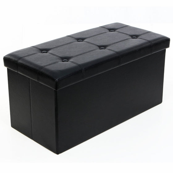 SONGMICS 30" L Faux Leather Folding Storage Ottoman Bench, Storage Chest/Footrest/Coffee Table/Padded Seat, Black ULSF105