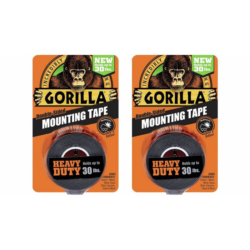 Gorilla 6055016 6055001-2 Double-Sided Heavy Duty Mounting Tape (2 Pack), 1" x 60", Black