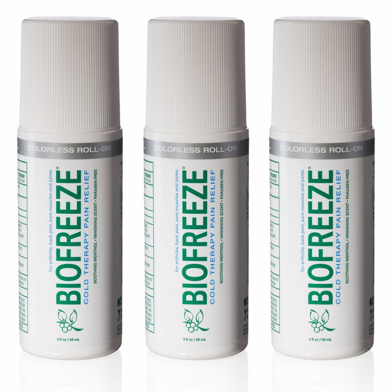 Biofreeze Pain Relief Gel for Arthritis, 3 oz. Roll-On Cold Topical Analgesic, Fast Acting & Long Lasting Cooling Pain Reliever for Muscle, Joint, & Back Pain, Colorless Formula, Pack of 3, 4% Menthol