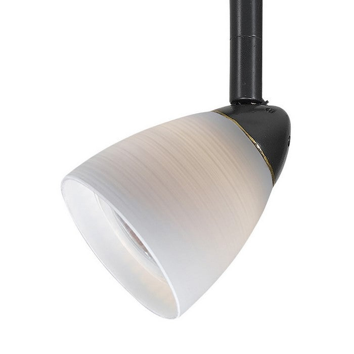 Hand Blown Glass Shade Track Fixture with Metal Frame, White and Bronze