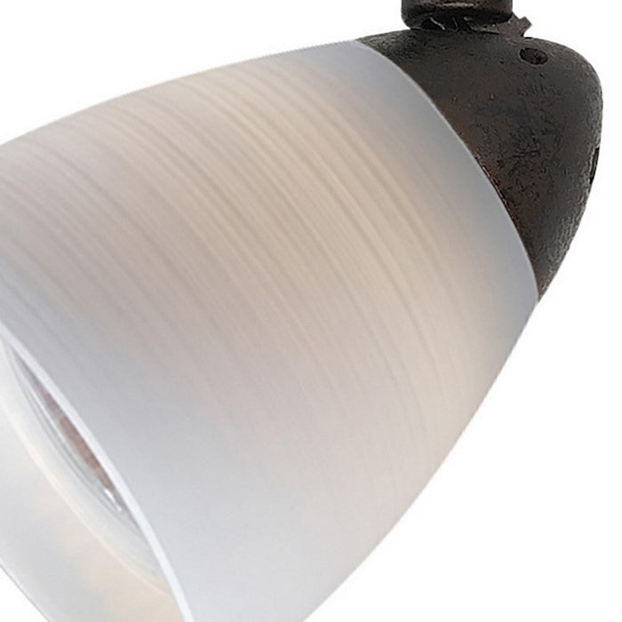 Glass Shade Track Light Fixture with Metal Frame, White and Rustic Bronze